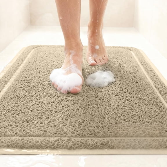 Exfoliating Bath and Shower Mat, Textured Backing, Soft Loofah-Style Foot Scrubber for Outside or Inside Bathtub, Quick Dry Easy Drainage Tub Floor Mats, Bathroom Essentials, 24x16, Sage