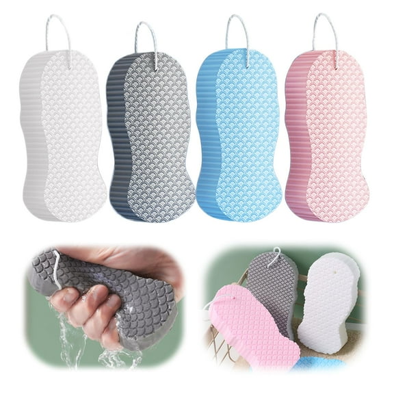 Exfoliating Bath Sponge, Exfoliating Body Scrubber Skin Friendly & Reusable for Adults Women and Men (4 Pcs)