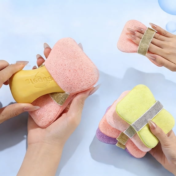 Exfoliating Bath Sponge Soft Konjac Fiber Shower Scrubber with Storage Rope and Soap Bar Holder for Deep Body Cleansing in Pink