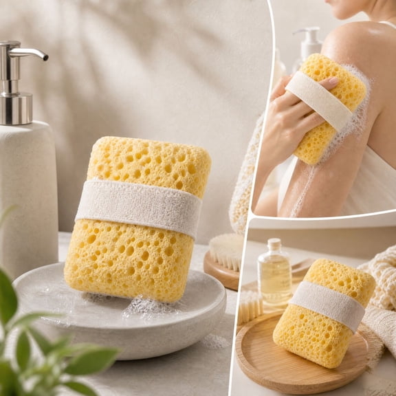 Exfoliating Bath Sponges,Body Scrub Sponge for Shower with Hanging Strap,Body Loofah Sponge Mesh Pouf Holder Foam Lather Reusable for Adults Men Women Teenagers