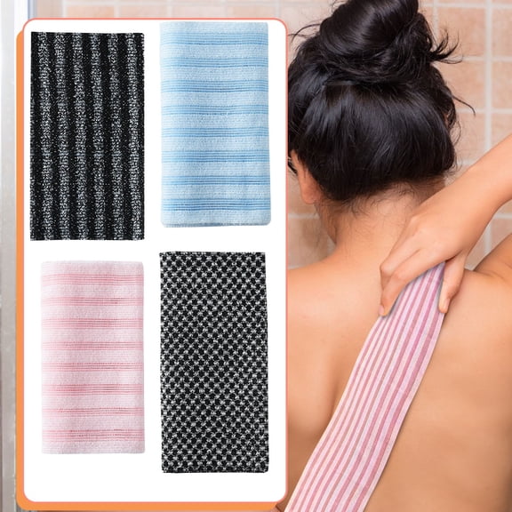 Exfoliating Bath Towel Long Body Scrubber 40x10Inch Back Scrub Washcloth for Dead Skin Removal Blue Striped