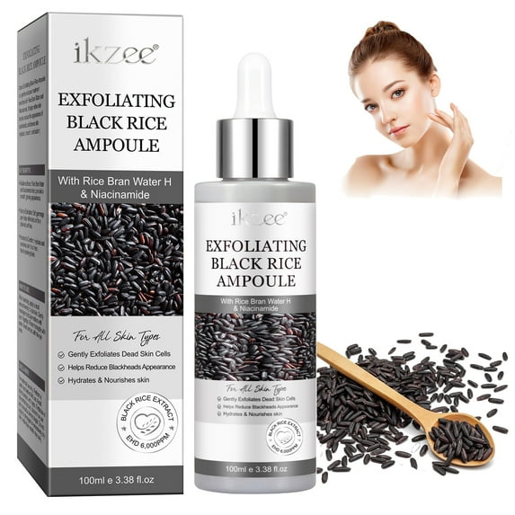 Exfoliating Black Rice Ampoule with Rice Bran Water & Niacinamide: Gently Smooths & Brightens Skin for a Healthy Glow, All Skin Types - 3.38 fl oz