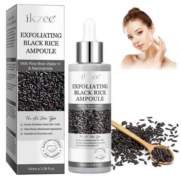 Exfoliating Black Rice Ampoule with Rice Bran Water & Niacinamide: Gently Smooths & Brightens Skin for a Healthy Glow, All Skin Types - 3.38 fl oz