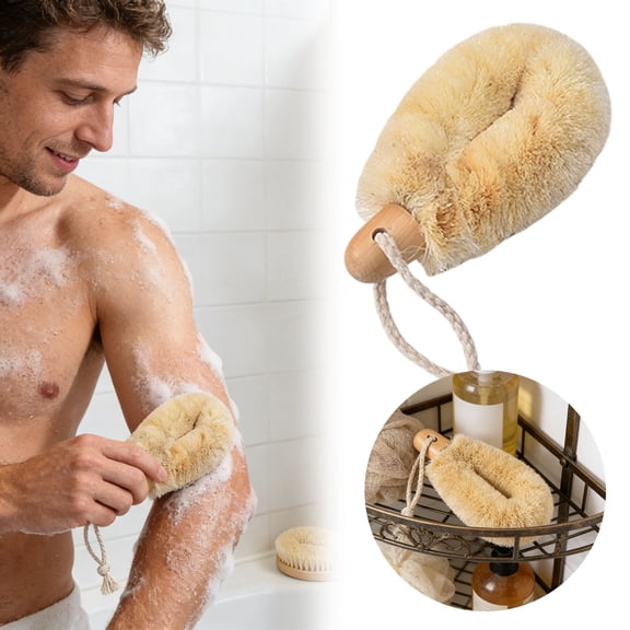 Exfoliating Body Brush – Natural Sisal Bristles, Dual-Purpose Scrubber for Shower & Kitchen Cleaning, S