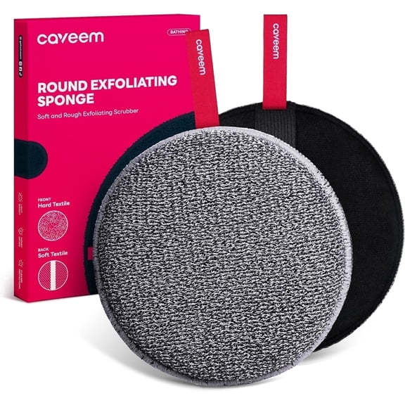 Caveem Exfoliating Body Scrubber, Bath and Body Scrub Buffer, Body Exfoliator for Remove Dead Skin, Gentle and Rough Lightweight Sponge for Shower (2 Pack)
