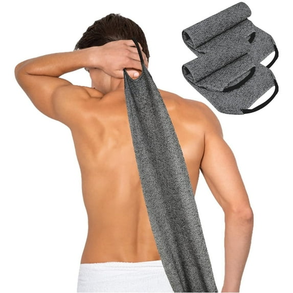 Exfoliating Body Scrubber with Handles, Topboutique Nylon Exfoliating Cloth Stretchable Back Rub Bath Towel Extended Length Back Scrubber Back Scrubber for Shower for Women&Men, 2Pack, Gray