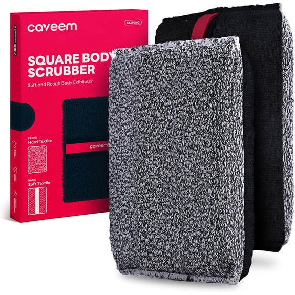 Exfoliating Body Scrubber, Large Bath and Body Scrub Buffer, Dual Texture Body Exfoliator for Remove Dead Skin, Soft and Rough Lightweight Square Sponge for Shower (2 Pack)