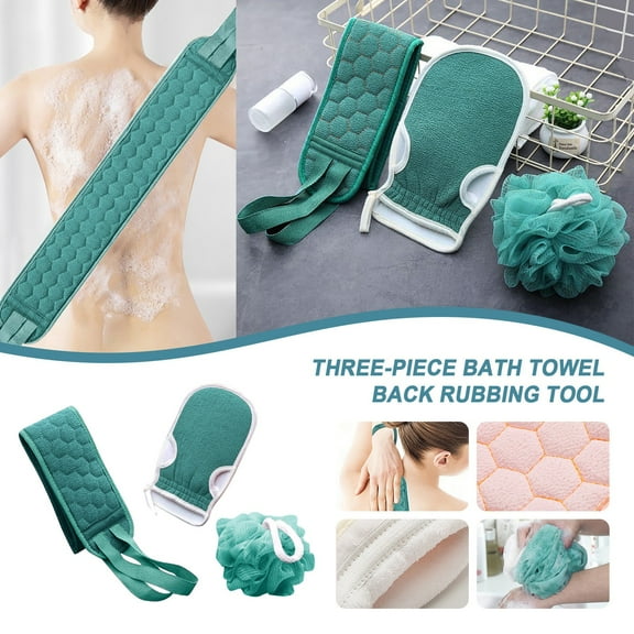 Exfoliating Body Scrubber Set - Includes Back Scrubber, Bath Glove and Shower Bath Sponge Loofah - For Women and Men Shower - Deep Clean and Vitalize Your Skin - 3-pack