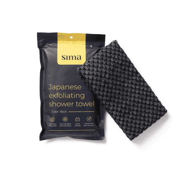Sima Japanese Exfoliating Shower Towel, Black