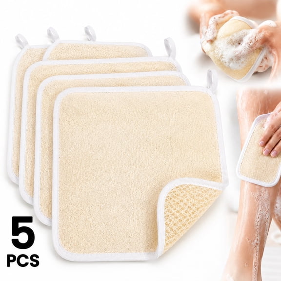 Rongsi 5 Pieces Exfoliating Face and Body Wash Cloths Towel Weave Bath Cloth Exfoliating Scrub Cloth Massage Bath Cloth for Women and Men (White Edge,8.66 x 10.23 Inch)