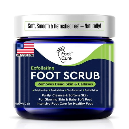 Foot Cure Exfoliating Foot Scrub with Pumice Stone Powder - Gentle Moisturizing Foot Scrub for Dry Skin, Cracked Heel Repair, Soft Feet, Pedicure Foot Spa - 2oz