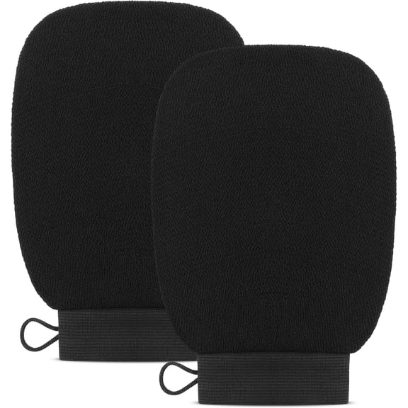 Exfoliating Glove Body Scrubber Mitt, Shower Face and Body Exfoliator, Korean Style Washcloth, Pair Black