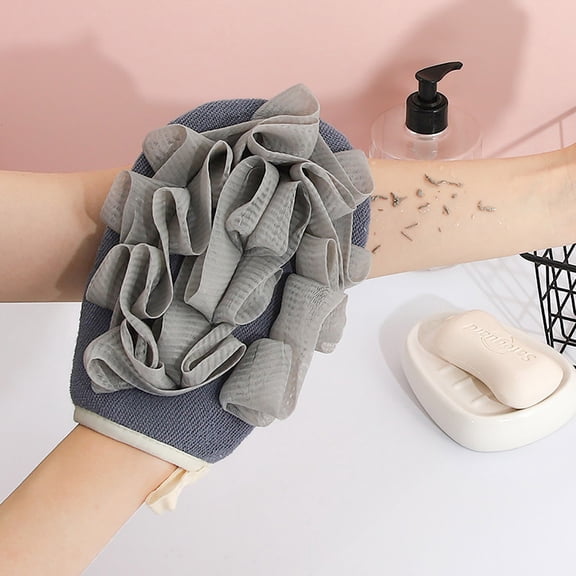 Exfoliating Glove with Loofah Sponge, Double Sided Bath Sponge, Loofah Exfoliating Body Scrubber Bath Sponges for Shower Women/Men Exfoliating Gloves for Body Dead Skin Shower Sponge