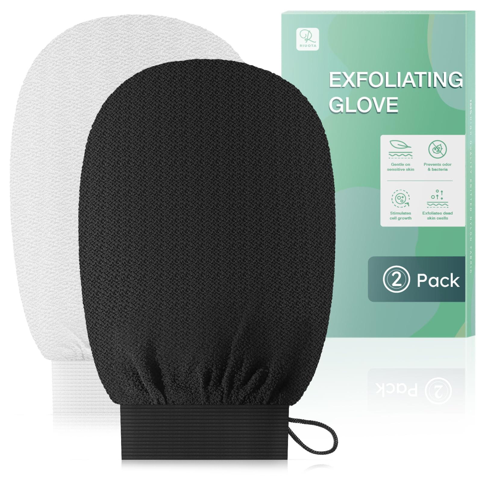 Exfoliating Glove Mitt Body Scrubber (2 Pack) Deeply Exfoliate and