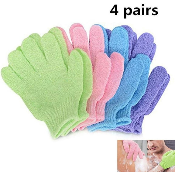 Exfoliating Gloves - 4 Pairs Full Body Scrub - Shower or Bath Spa ExfoliationFor Men and Women - Scrubs Away Dead Cells For Soft Skin and Improves Blood Circulationdurable