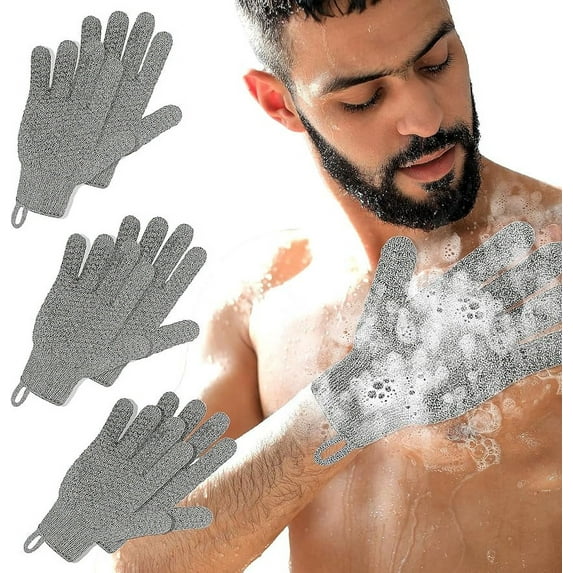 Exfoliating Gloves for Shower, Shower Gloves Exfoliating for Men and Women, 3 Pairs Lengthened and Large Body Scrub Gloves for Shower, Spa, Massage