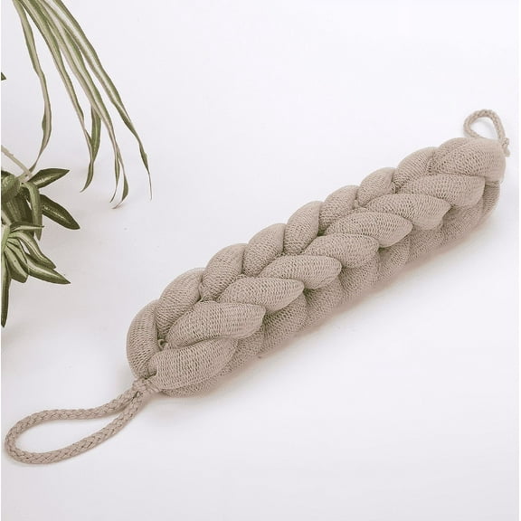 Exfoliating Loofah Back Scrubber for Shower,Long Back Sponge With Rope Handles Back Scrubber Shower Mesh Sponge Exfoliating Body Scrub Braided Loofah For Men And Women(3-Pack,Khaki)