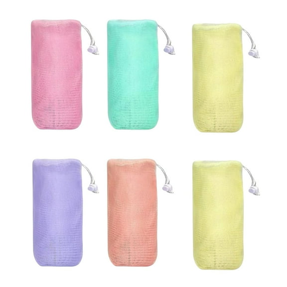 Exfoliating Mesh Soap Pouch,Foaming Soap Mesh Bag,Drawstring Design Loofah Bath Sponges Bags for Body Facial Cleaning Tool, Random Colors,Saver Bag Mesh Soap,6 Pcs