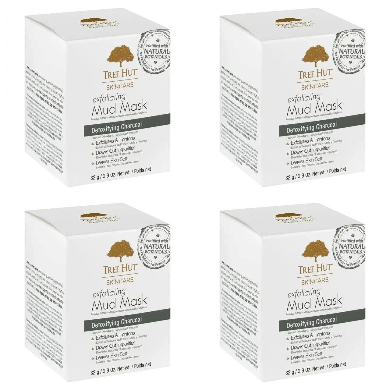 Exfoliating Mud Mask Detoxifying Charcoal 2.9 oz Tree Hut Skincare Botanical 4PK