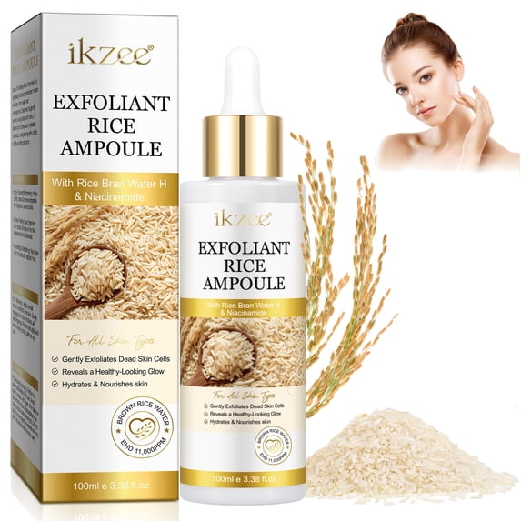 Exfoliating Rice Ampoule with Rice Bran Water & Niacinamide: Gently Smooths & Brightens Skin for a Healthy Glow, All Skin Types - 3.38 fl oz
