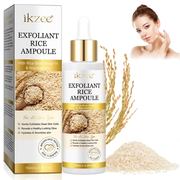 Exfoliating Rice Ampoule with Rice Bran Water & Niacinamide: Gently Smooths & Brightens Skin for a Healthy Glow, All Skin Types - 3.38 fl oz