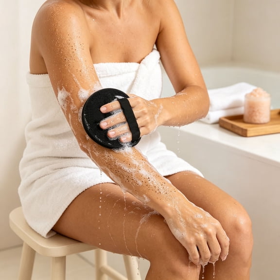 Exfoliating Shower Scrubber With Finger Straps Soft Silicone Body Bath Pad For Dead Skin Removal And Deep Cleansing 3.9 Inches