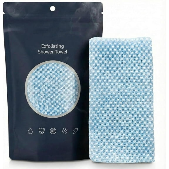 Exfoliating Shower Towel - Dual-sided Scrub, Extra-long Back Strap, Quick-dry Hygienic Material, Spa-quality Body and Face Care