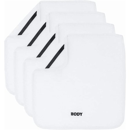 Crafty Cloth Spa Body Cloths 4-Pack, Dual-Sided Exfoliating Washcloths, Soft Microfiber and Textured Nylon, 12 x 12 in, White, Embroidered