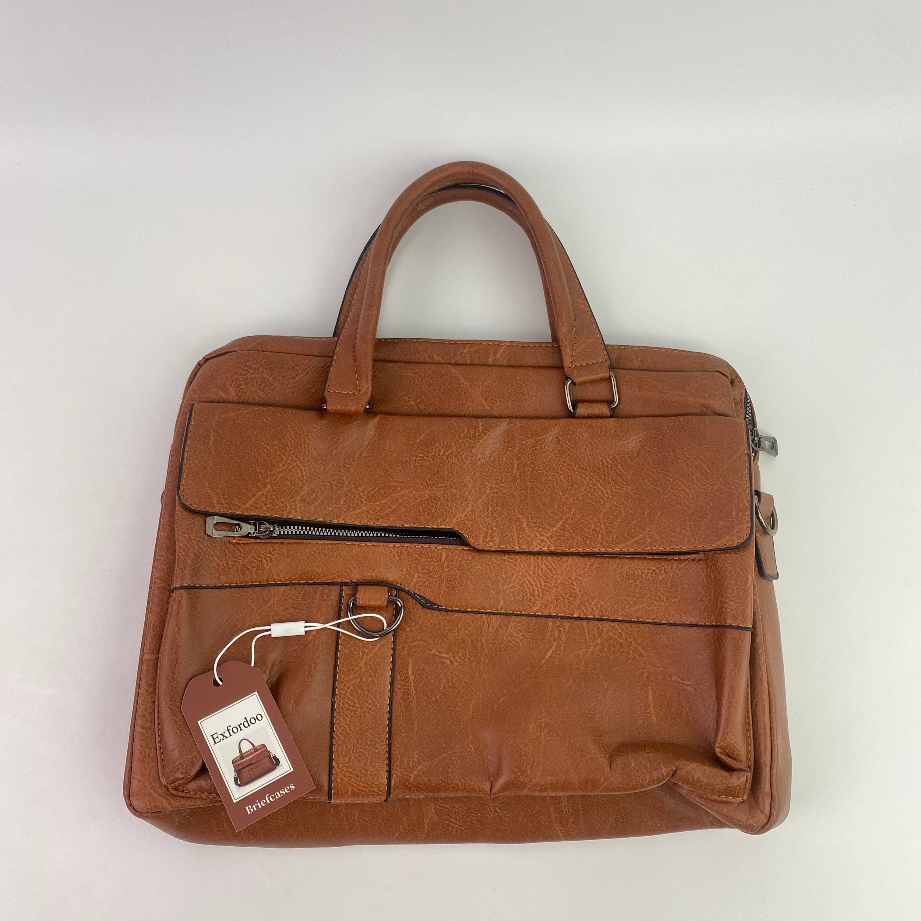Exfordoo Briefcases,Men's Business Travel Briefcase Leather Handmade Messenger Bags Laptop Bag