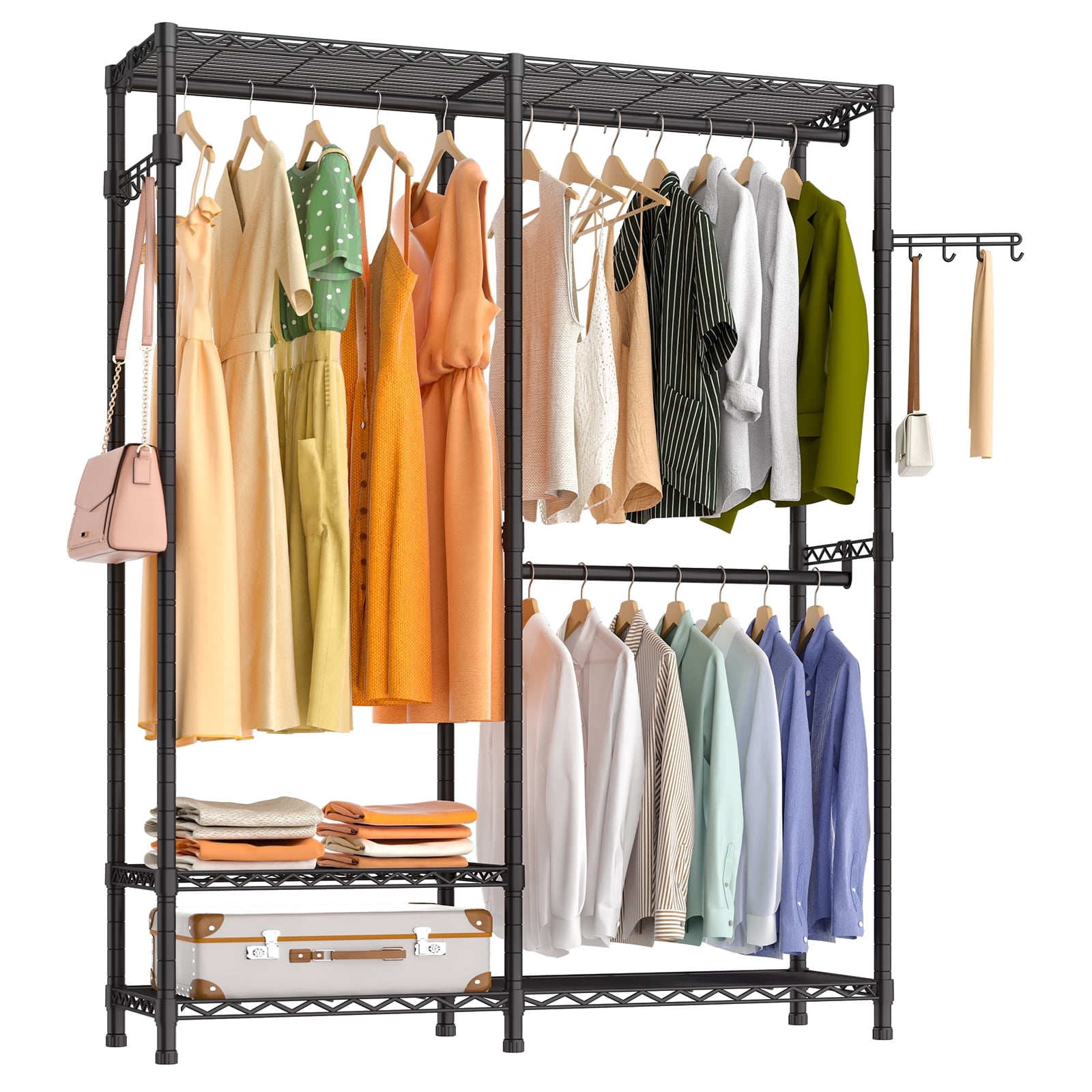 Extra Large Garment Rack Exglobol Heavy Duty Garment Rack, 3 Tiers Metal Adjustable Wire Shelves ...
