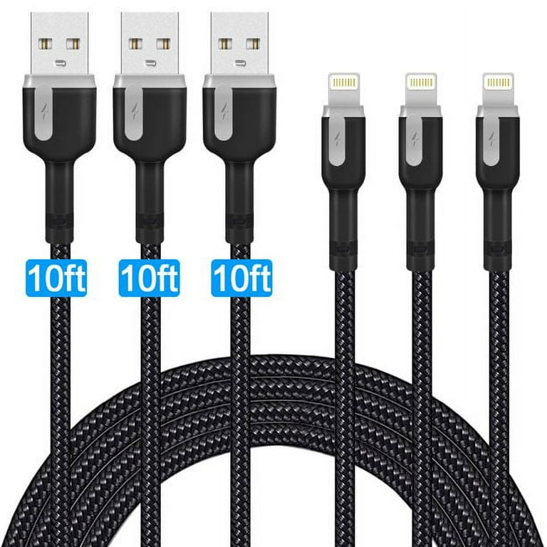 Exgreem 3 Pack 10 Feet Long Phone Charger Cable - Durable Braided Lightning  Cord for iPhone 12 pro max 11 X/8/8 Plus/7/7 Plus/6/6S/6  Plus/5S/SE/Mini/Air/Pro Cases, gray 