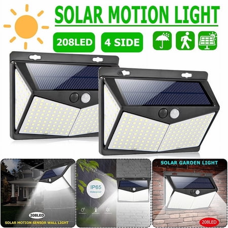 Exgreem Outdoor Security Wall Light 2 PACK Solar Powered, 208 LED Solar Garden Wall Light Powered PIR Motion Sensor Wall Light for Front Door, Backyard, Patio, Garden Both Side
