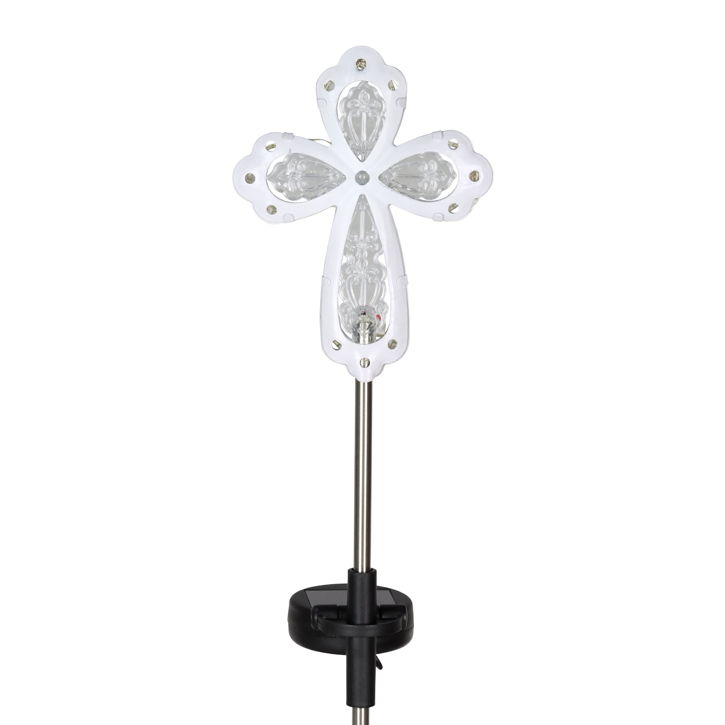 White Acrylic and Metal Solar Cross Garden Stake with LED Lights