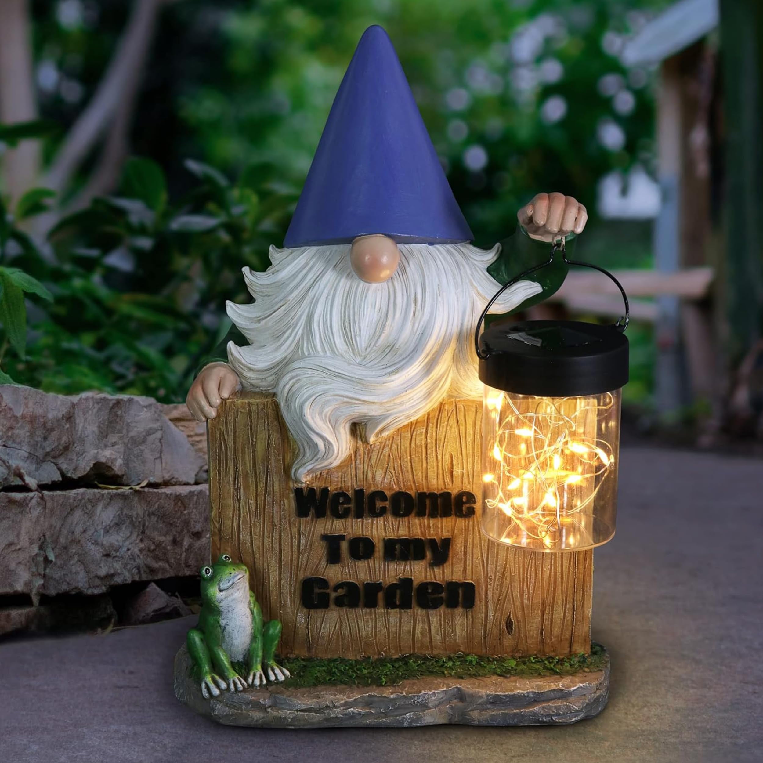 Exhart Garden Sculpture, Solar Garden Gnome Statue with Welcome Sign ...