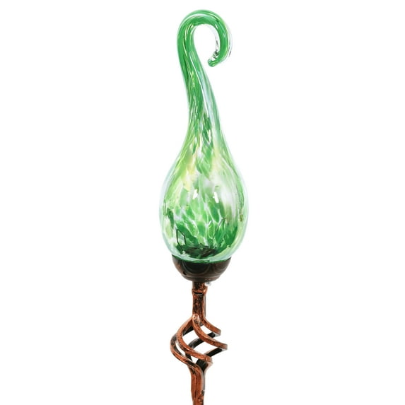 Exhart Green Glass Spiral Flame Solar Powered Garden Stake, 36 inch (Decor for Home Patio, Outdoor Garden, Yard or Lawn), Metal