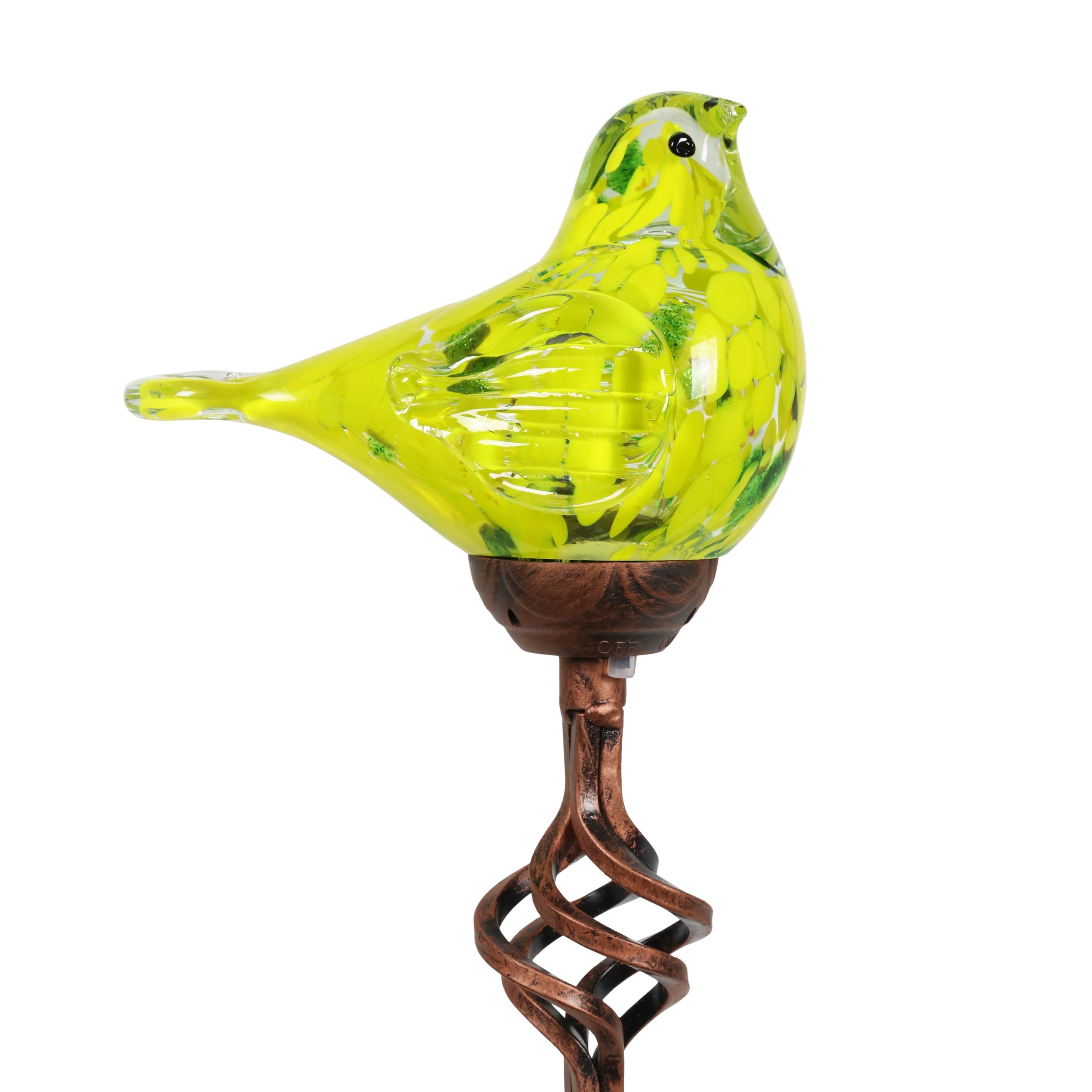 Yellow Hand Blown Glass Bird Solar Garden Stake