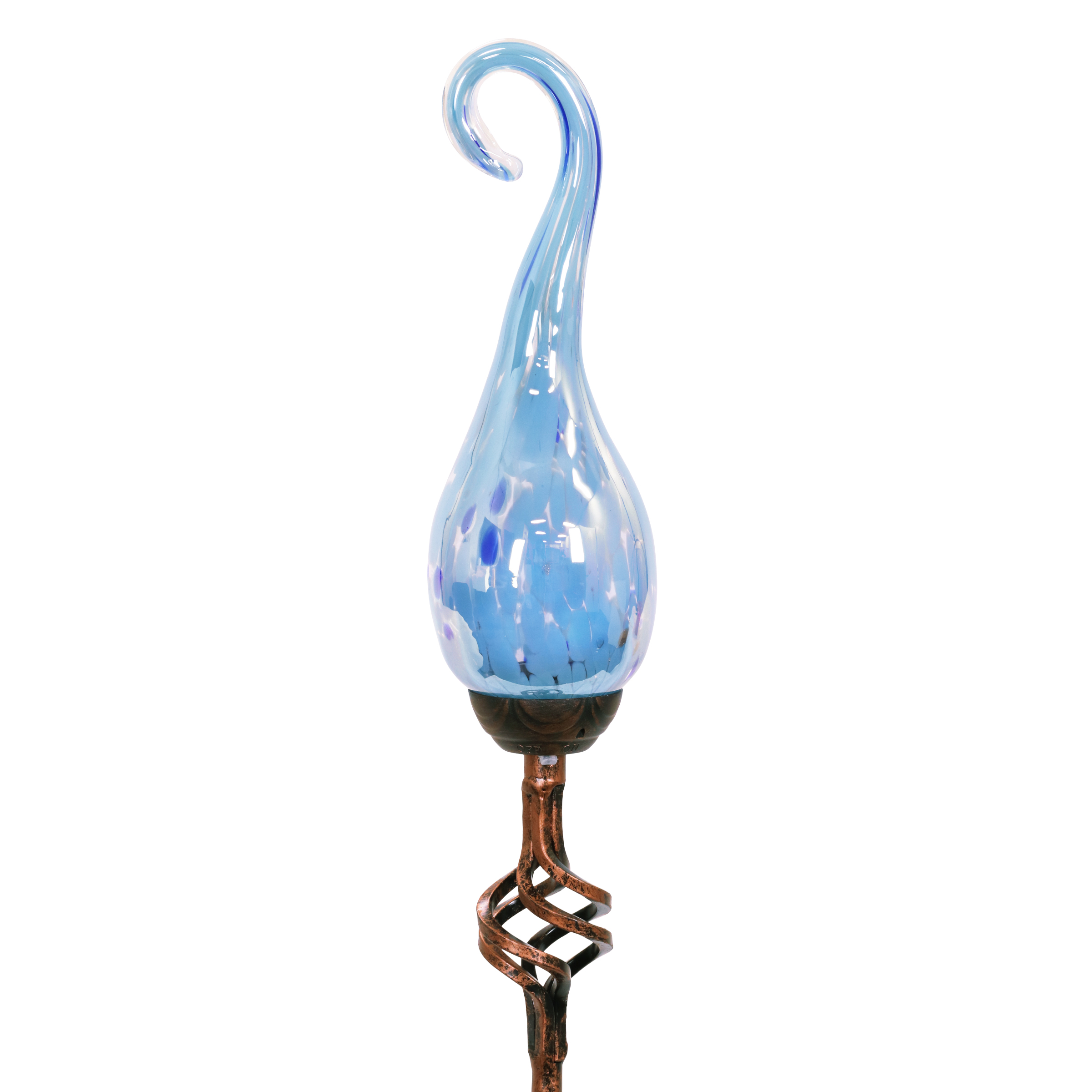 Exhart Light Blue Glass Spiral Flame  Solar Powered Garden Stake, 36 inch (Decor for Home Patio, Outdoor Garden, Yard or Lawn), Metal, Teal - image 1 of 7