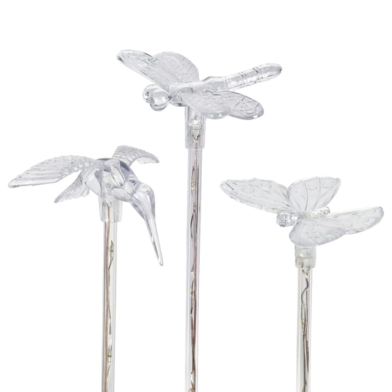 Exhart Butterfly, Hummingbird and Dragonfly Solar Powered Garden Stakes, 3x25 inches, Plastic, Clear (Decor for Home Patio, Outdoor Garden, Yard or Lawn), Plastic