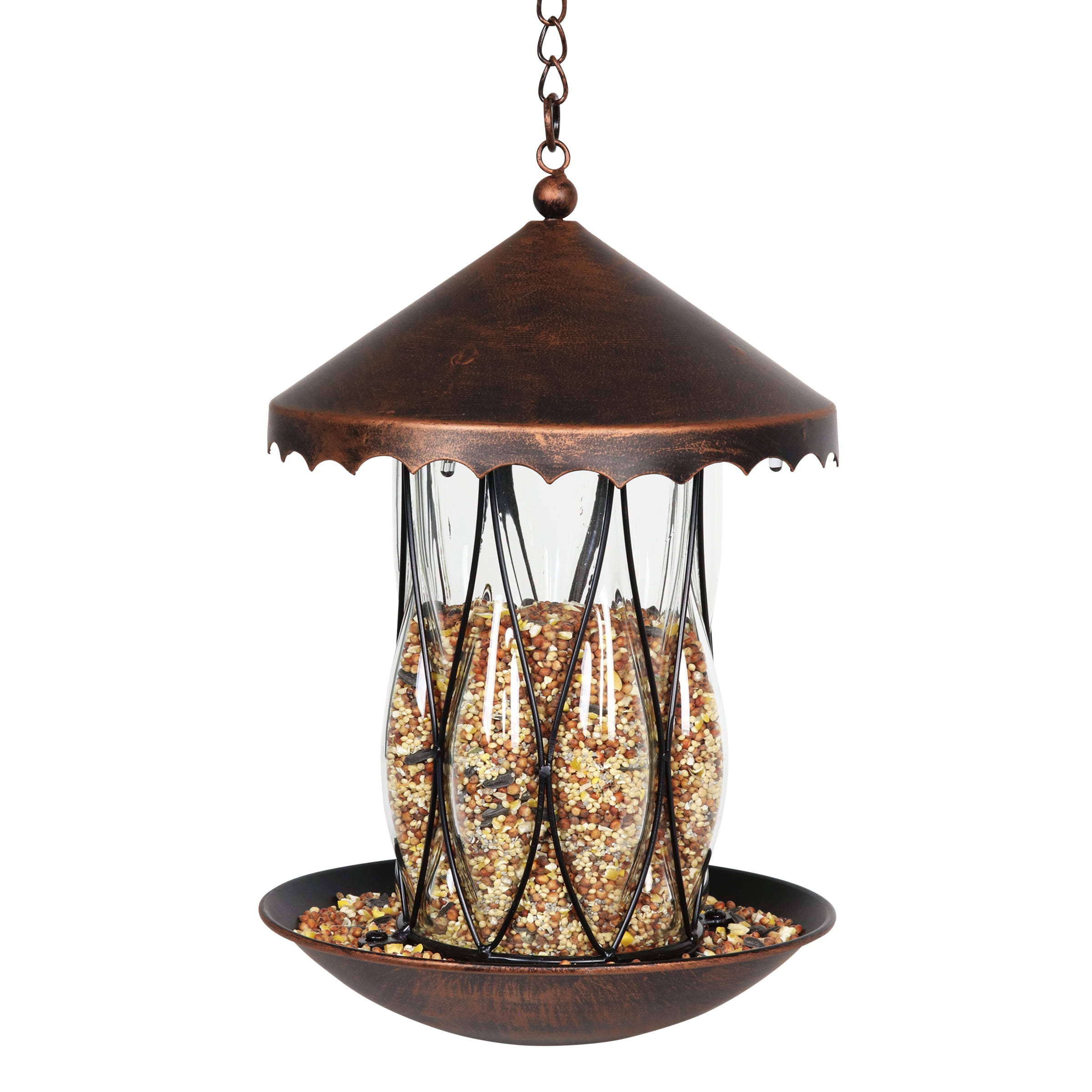 Solar Bronze Hanging Bird Feeder with Diamond Glass Pattern