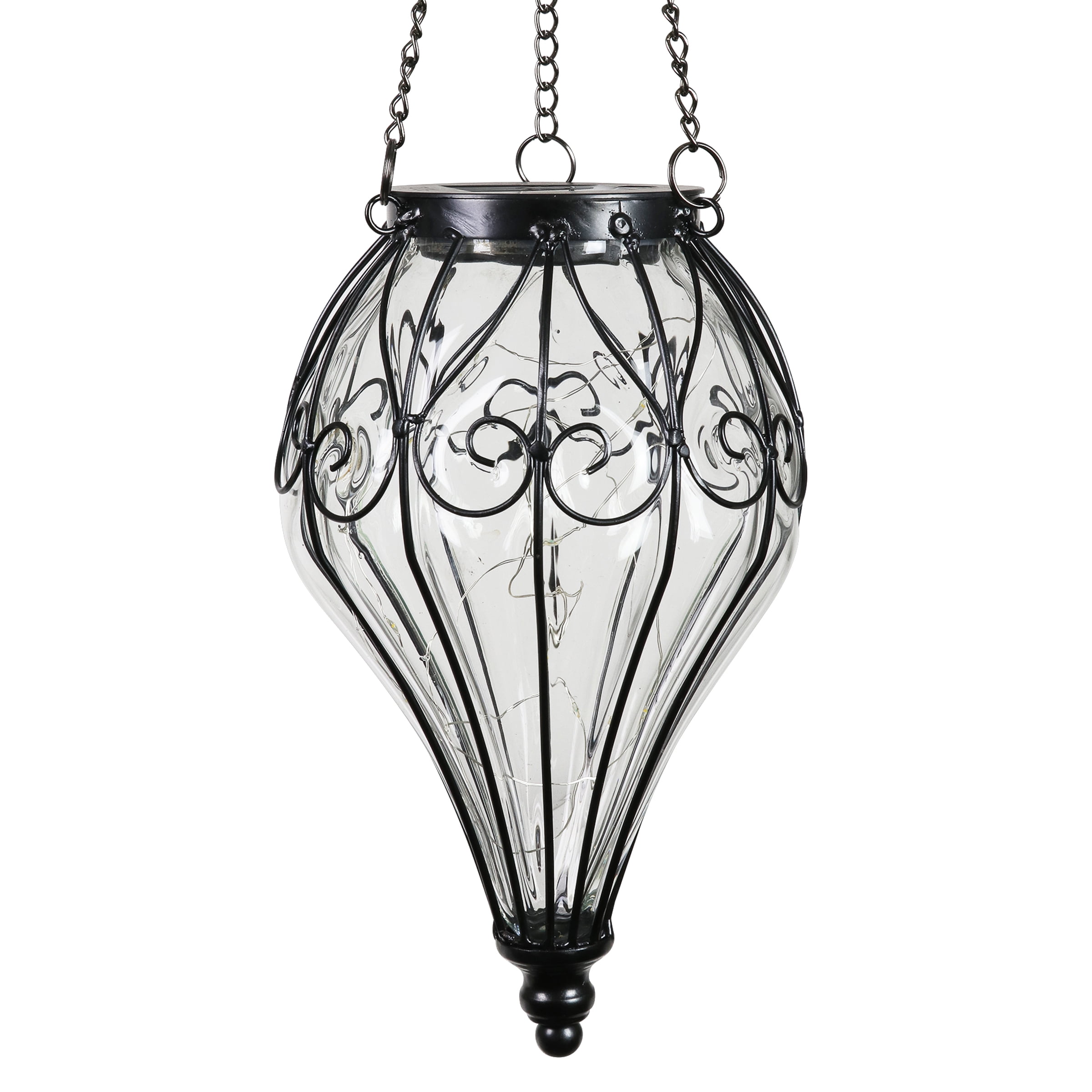 Elegant Clear Glass Solar Hanging Lantern with LED Lights