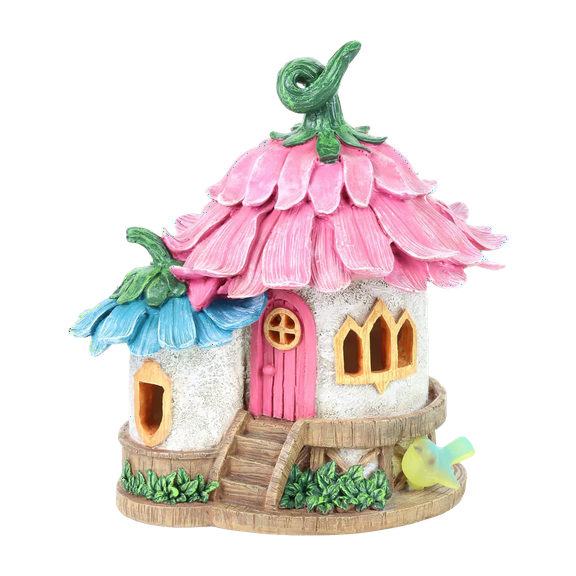 Exhart Solar Fairy House with Flower Roof and Bird