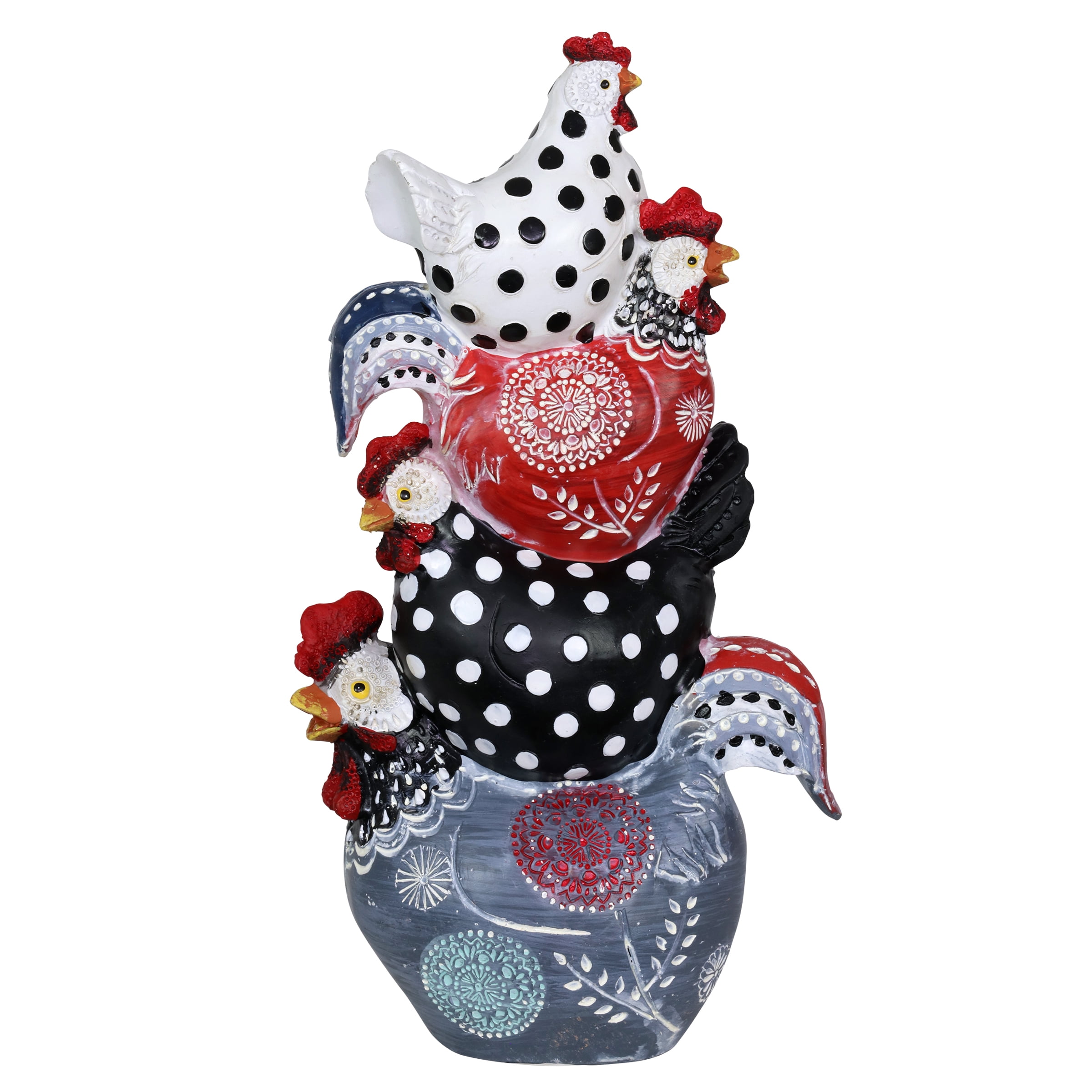 Exhart Stacked Farmhouse Chickens Garden Statue, 12 inch, Resin, Multicolor