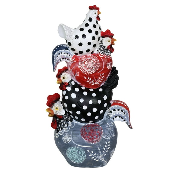 Exhart Stacked Farmhouse Chickens Garden Statue, 12 inch, Resin, Multicolor