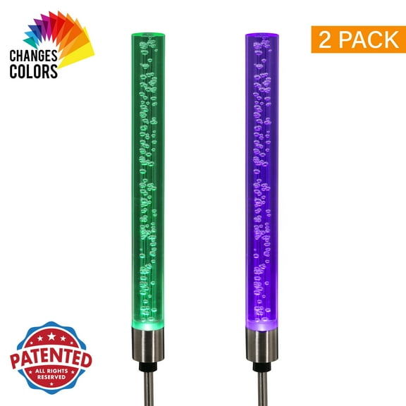 Exhart Two Color Changing Bubble Cylinder Solar Powered Garden Stakes, 2.5x34 inches, Plastic (Outdoor Pathway Landscape Night Lights, For Home Garden, Patio, Yard, Home Decoration), Clear