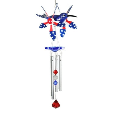 Exhart WindyWing Patriotic Whirligig Hummingbird Wind Chime, 7 by 18 inches, Plastic, Multicolor USA