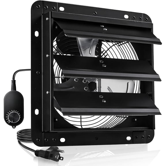 Exhaust Fan, Wall Mounted Attic Fan with Variable Speed controller, Automatic Shutter, Ventilation and Cooling