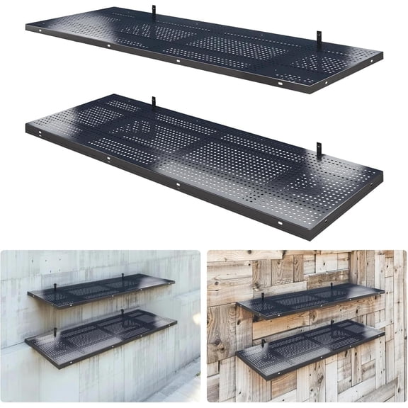 2-Pack Heavy Duty Adjustable Garage Wall Shelving, 520 lbs Load Capacity, 1.64x4 ft shelf for wall Garage Shelving unit Wall Mounted, Floating Storage Rack with Hooks