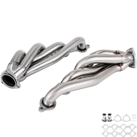 Exhaust Header Set 1 3/4" Exhaust Turbo Headers, Stainless Steel Exhaust Manifold Headers, Shorty Engine Conversion LS Swap Exhaust Headers for Chevy LS1 LS2 LS3 LS6 LS10 SUV/Truck Car