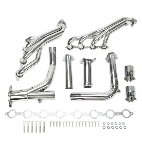 2007-2013 Chevy Silverado Sierra 1500 Exhaust Headers 4.8 5.3 6.0 6.2 Vortec Long Tube Header Kit with Off Road Y Pipe Stainless Steel GMT900 Tahoe Yukon Suburban Escalade