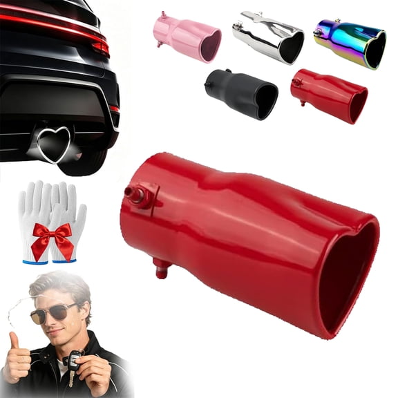 Exhaust Heart Shape, 2.5" Inlet 2.8" Outlet Heart Straight Stainless Steel Vehicle Exhaust Pipe Flue Muffler, Heart Shaped Muffler Tip, Universal Modified Exhaust Tail Pipe For Car (Red)
